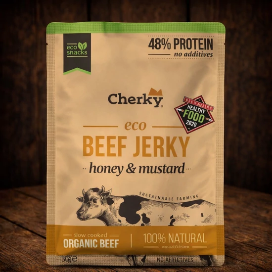 CHERKY BEEF JERKY - Méz, mustár 30g