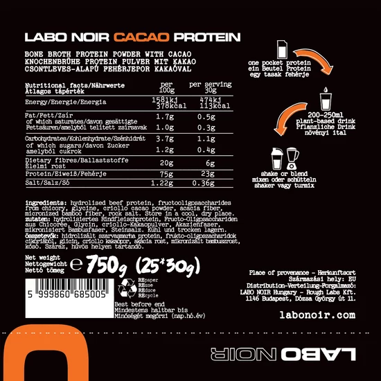 LABO NOIR CACAO Csontleves-alapú kollagén fehérje-25*30g 